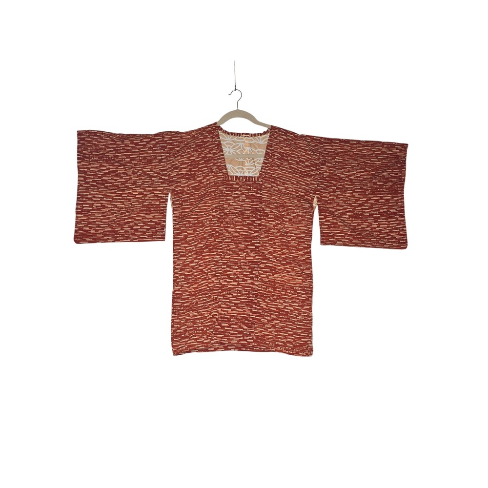 Vintage Japanese Kimono Jacket Rust Orange Textured SquareNeck Haori SilkInside